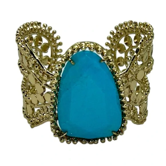 Kendra Scott Abena Turquoise Gold Cuff Bracelet Used on Runway Fashion Show 🥰 - Picture 6 of 15